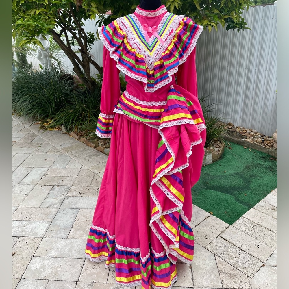 Vibrant Pink Multicolor Ruffled Dress - Picture 4 of 10